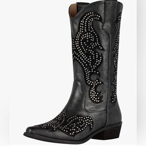Cowboy Women’s Boots Western With Chunky Heel Ladies Toe Mild Calf Boots